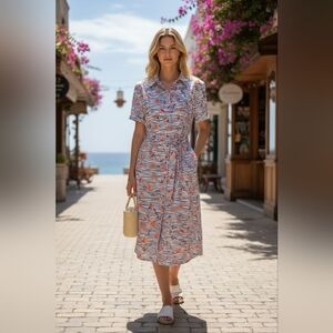 New With Tags Striped Floral Shirt Dress Pappagallo Beach Theme Sea Ocean 10